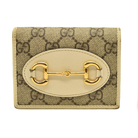Gucci  GG Supreme Monogram Textured Dollar Calfskin Horsebit 1955 Card Case Wallet Beige Mystic White Oatmeal