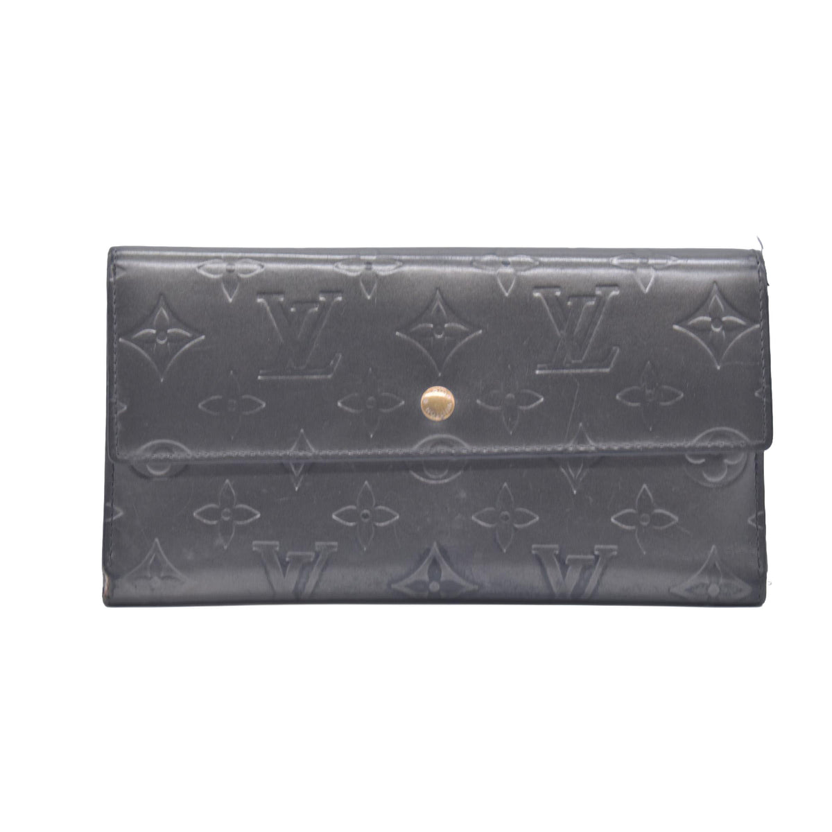 $720 2005 Louis Vuitton Mat Monogram Porte Tresor International Grey TH0055 CONSIGNMENT 10020952