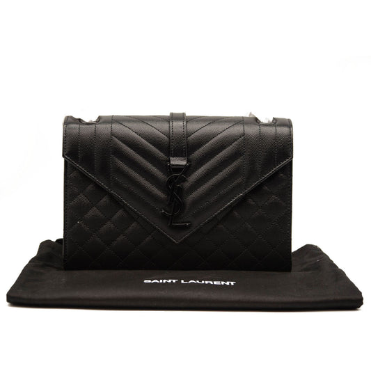 NEW Saint Laurent Grain De Poudre Textured Mixed Matelasse Triquilt Medium Monogram Satchel Black