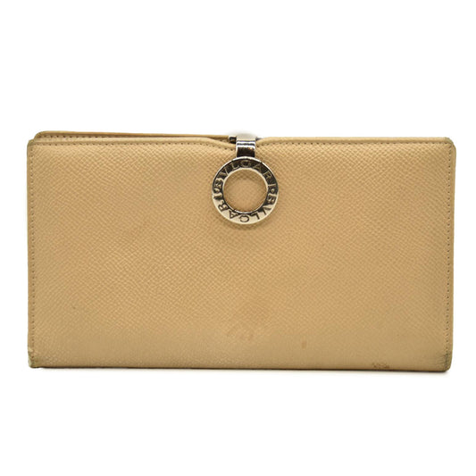 BVLGARI BVLGARIBVLGARI Clip Leather Long Bifold Wallet Beige