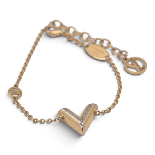 $390 LOUIS VUITTON Gold Essential V Chain Bracelet CONSIGNMENT 10021647