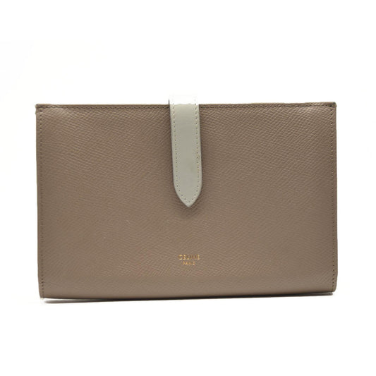 CELINE Grained Calfskin Medium Multifunction Strap Wallet Gray Beige