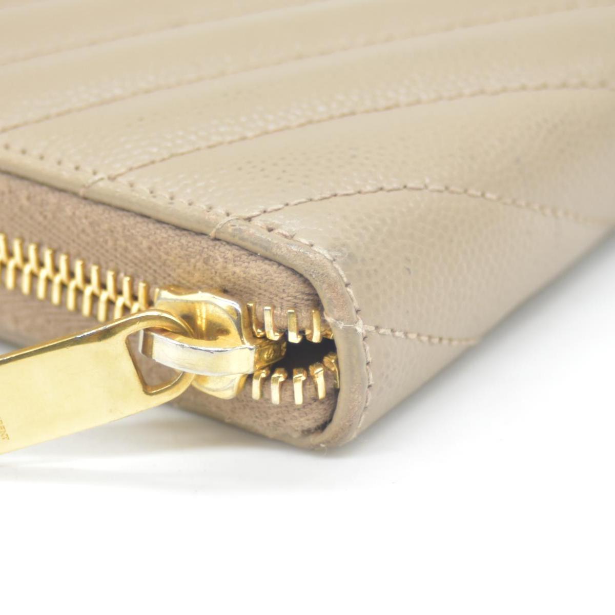 Saint Laurent Cassandre Matelassé Zip Around Wallet Beige CONSIGNMENT