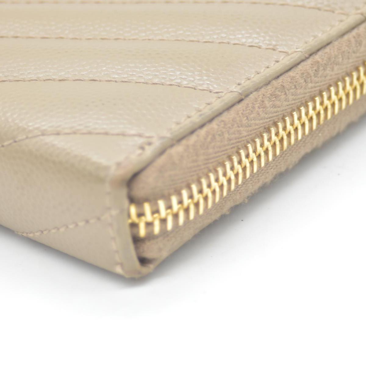 Saint Laurent Cassandre Matelassé Zip Around Wallet Beige CONSIGNMENT