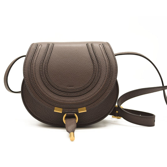 CHLOE Grained Calfskin Small Marcie Saddle Bag Brown