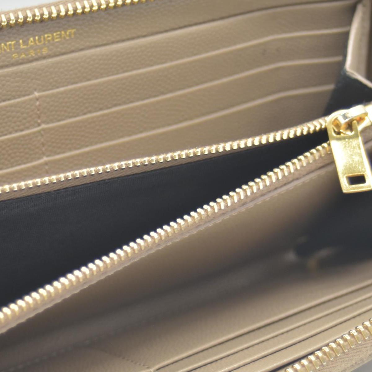 Saint Laurent Cassandre Matelassé Zip Around Wallet Beige CONSIGNMENT