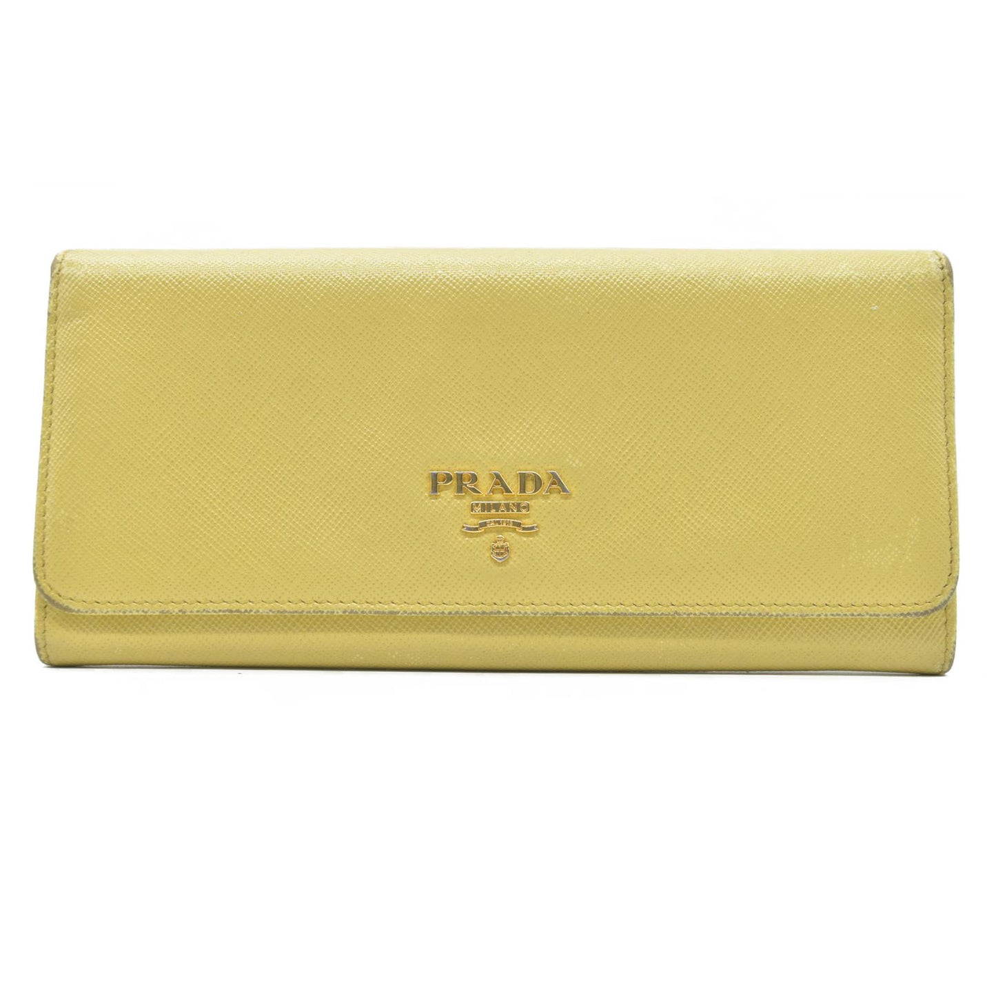 Prada Saffiano Metal Leather Continental Wallet Yellow