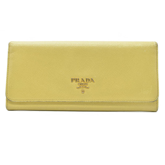 Prada Saffiano Metal Leather Continental Wallet Yellow
