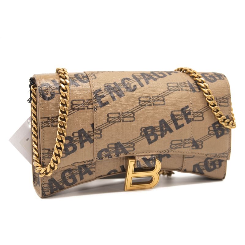 Balenciaga Hourglass License Logo Coated Canvas Wallet on a Chain