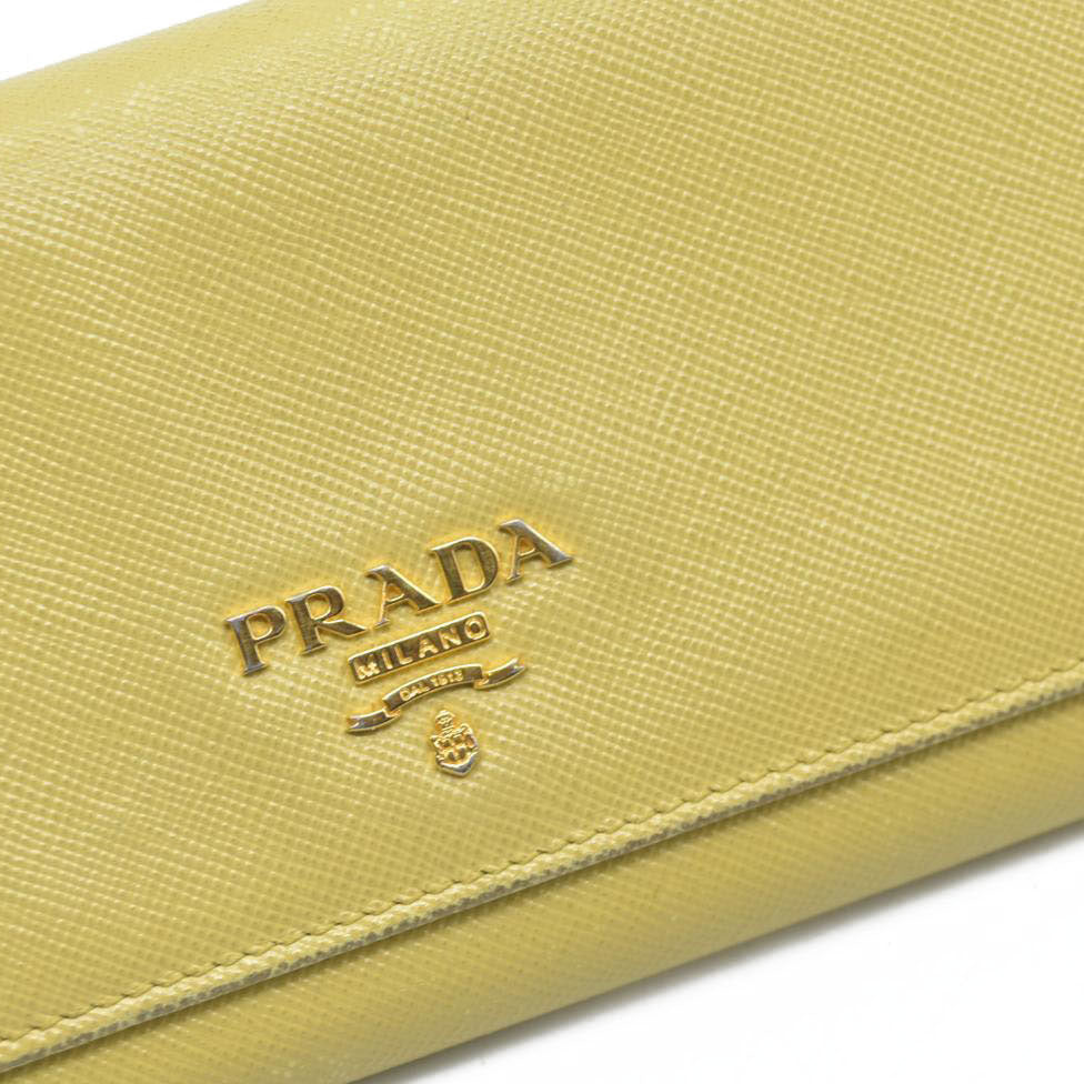 Prada Saffiano Metal Leather Continental Wallet Yellow