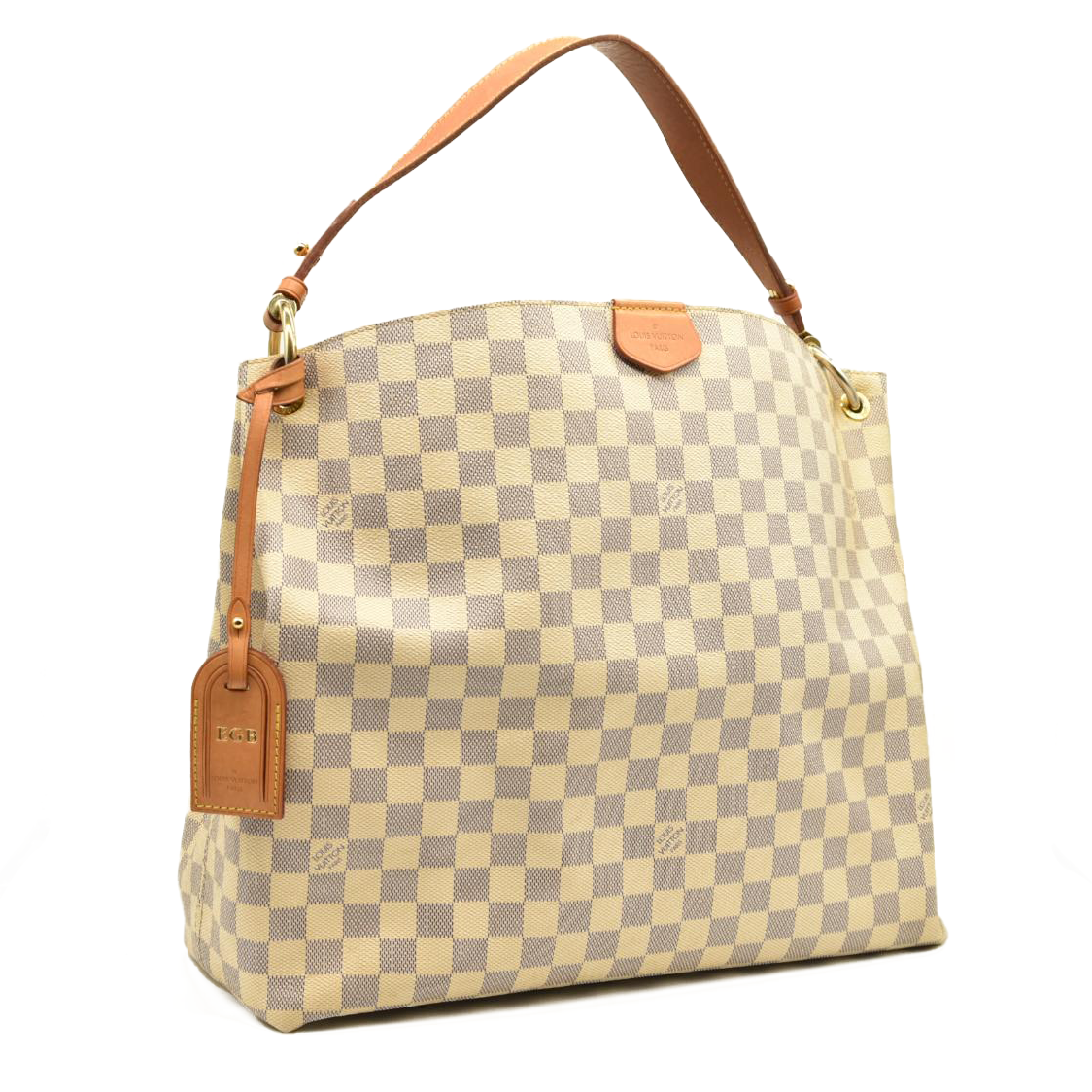 USED Louis Vuitton Graceful Mm Rose Ballerine White Damier Azur Canvas Tote RFID