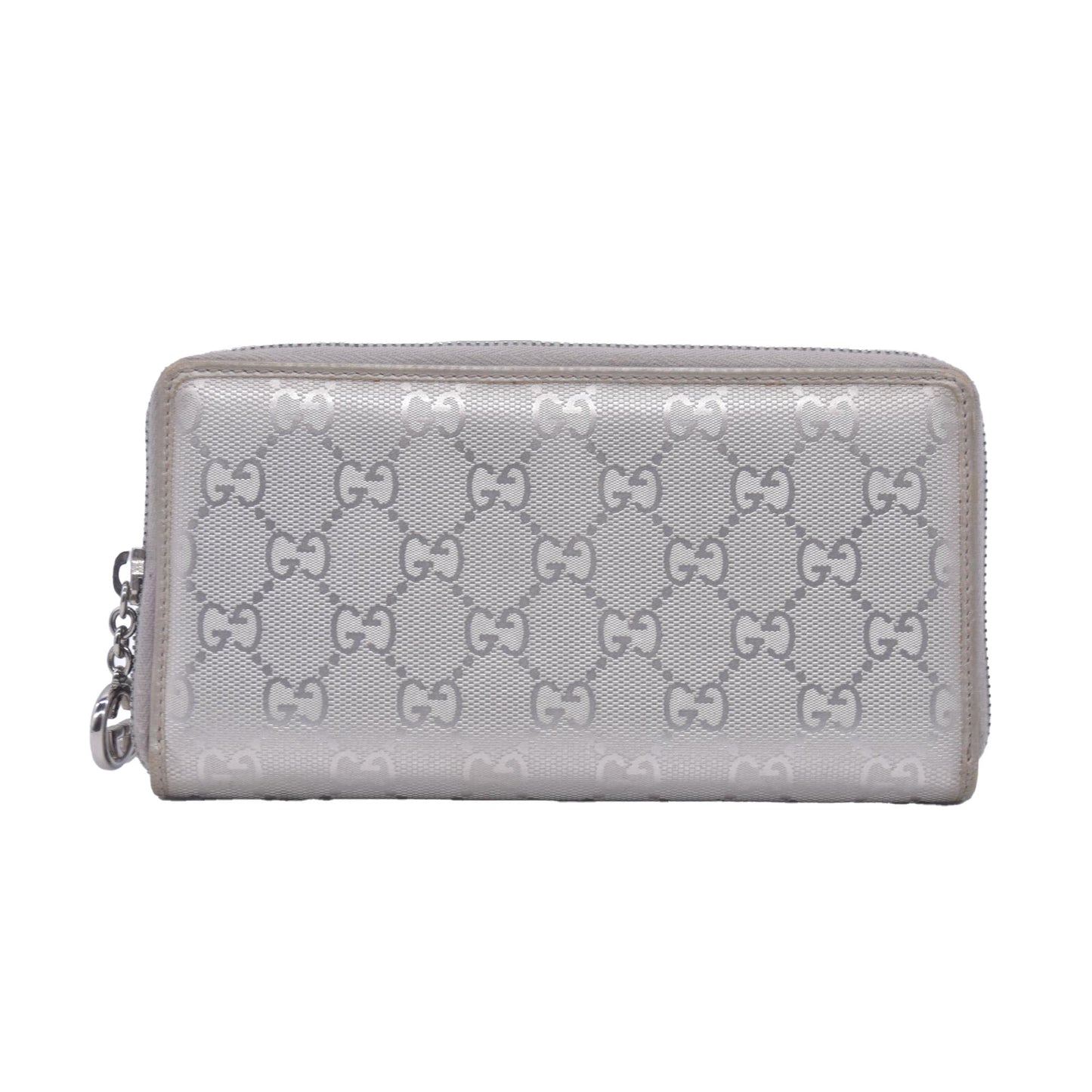 GUCCI GG Monogram Canvas GG Monogram Zip Around Wallet Wallet Metallic Grey CONSIGNMENT 10020940