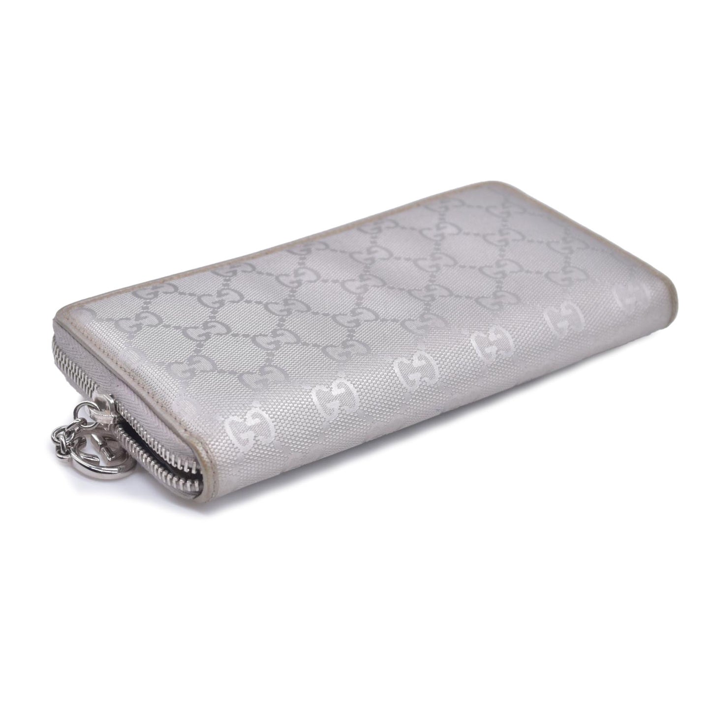 GUCCI GG Monogram Canvas GG Monogram Zip Around Wallet Wallet Metallic Grey CONSIGNMENT 10020940