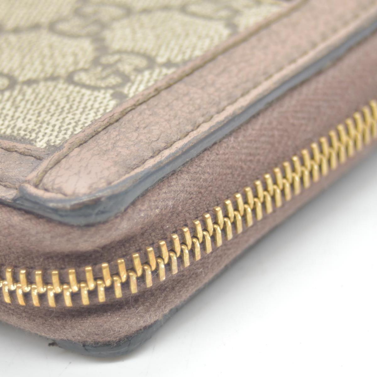 $770 Gucci GG Ophidia Zip Around Wallet Beige Brown Canvas CONSIGNMENT