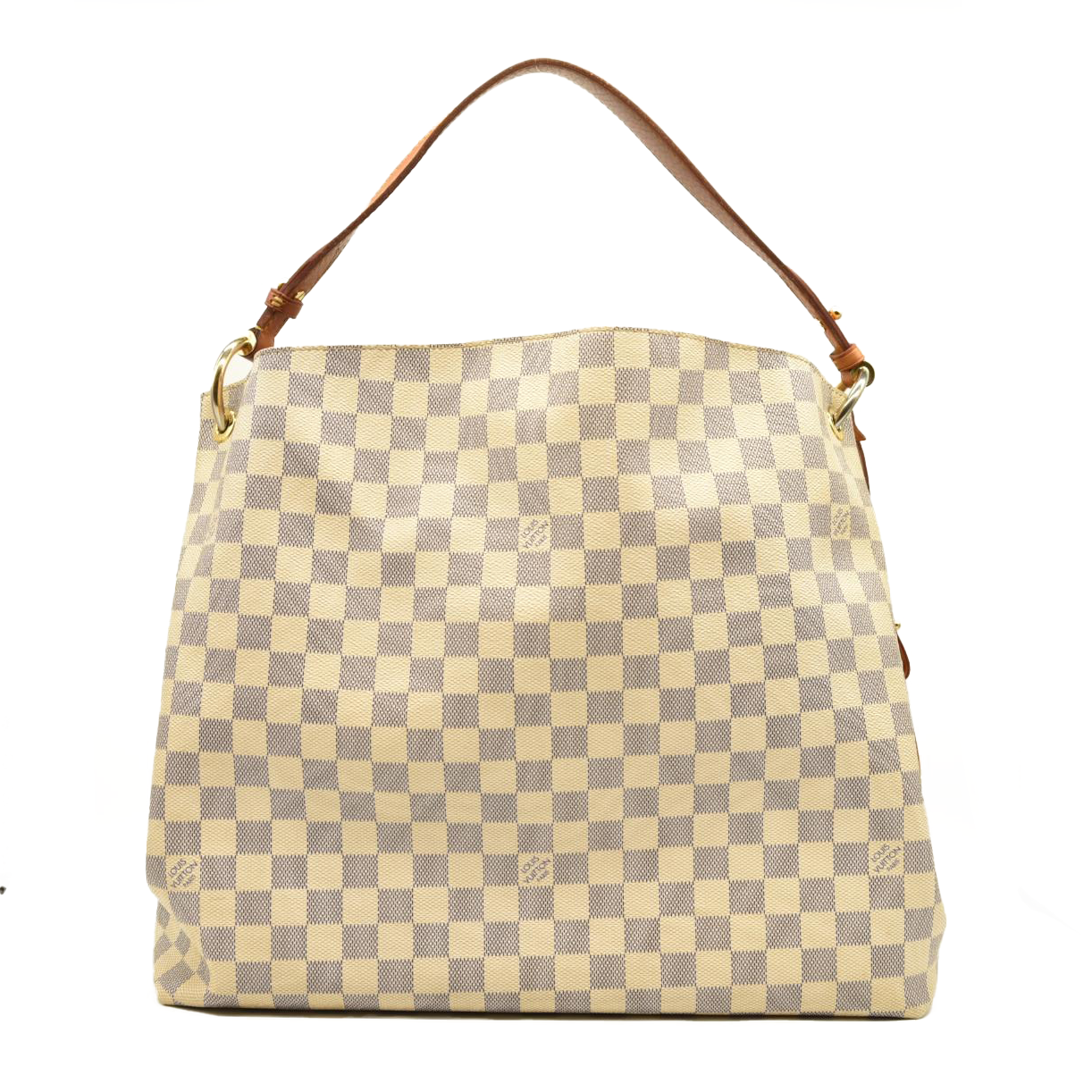 USED Louis Vuitton Graceful Mm Rose Ballerine White Damier Azur Canvas Tote RFID