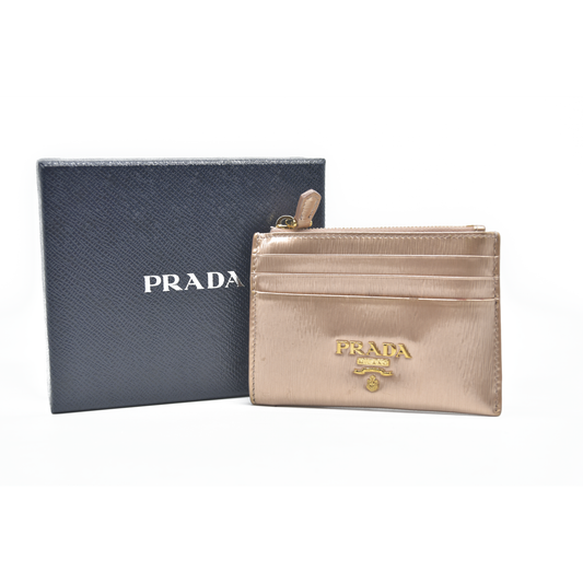Prada Small Saffiano and Smooth Leather Wallet rose gold