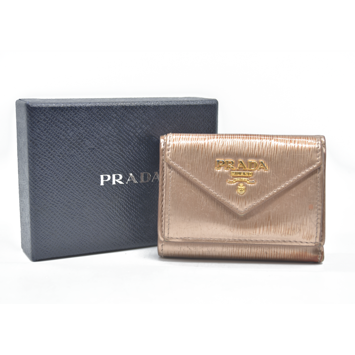 Prada Small Saffiano Vitello Move Leather Compact Wallet rose gold