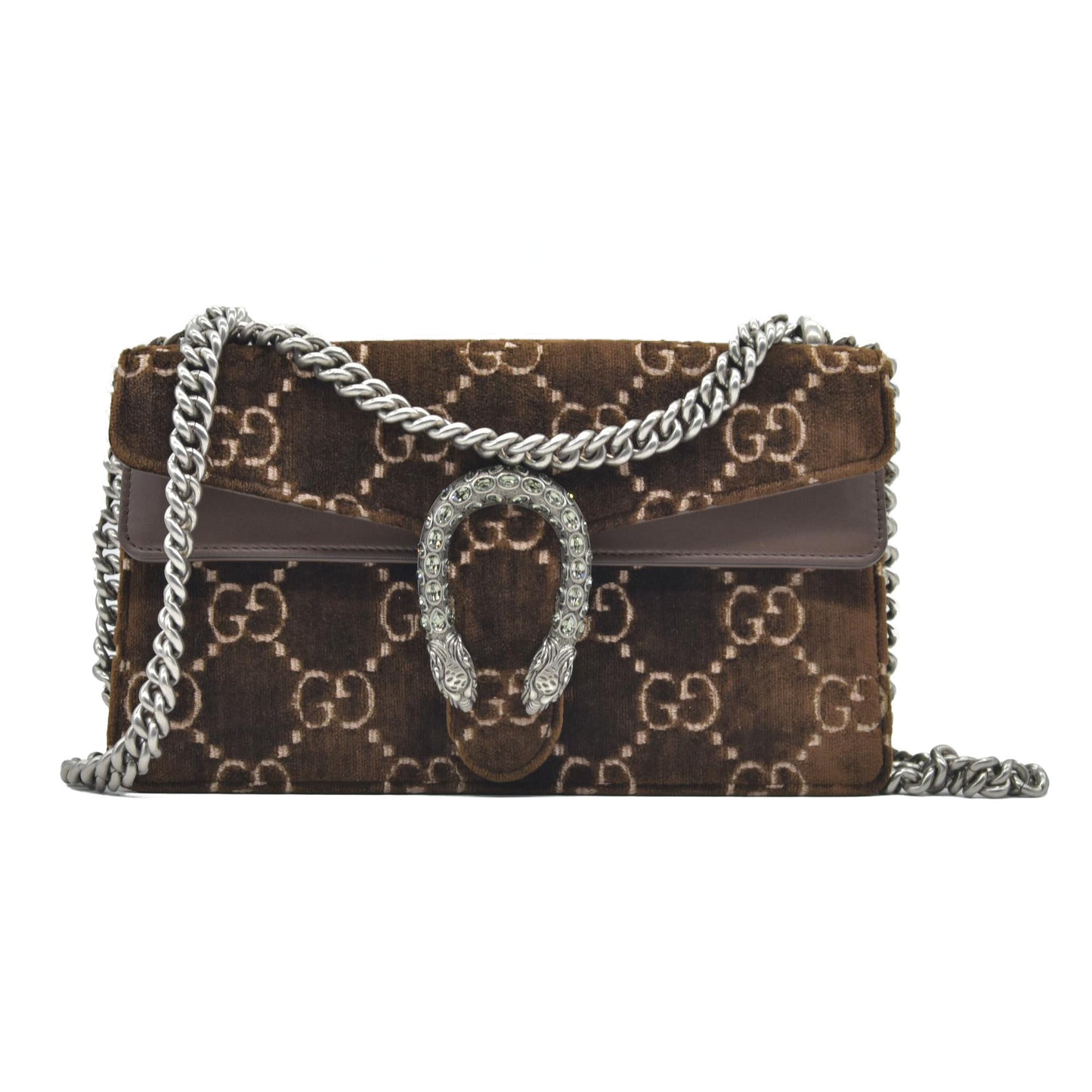 $2650 Gucci Velvet Moon Calfskin Crystal GG Monogram Small Dionysus Shoulder Bag Brown Vintage Cocoa Black Diamond