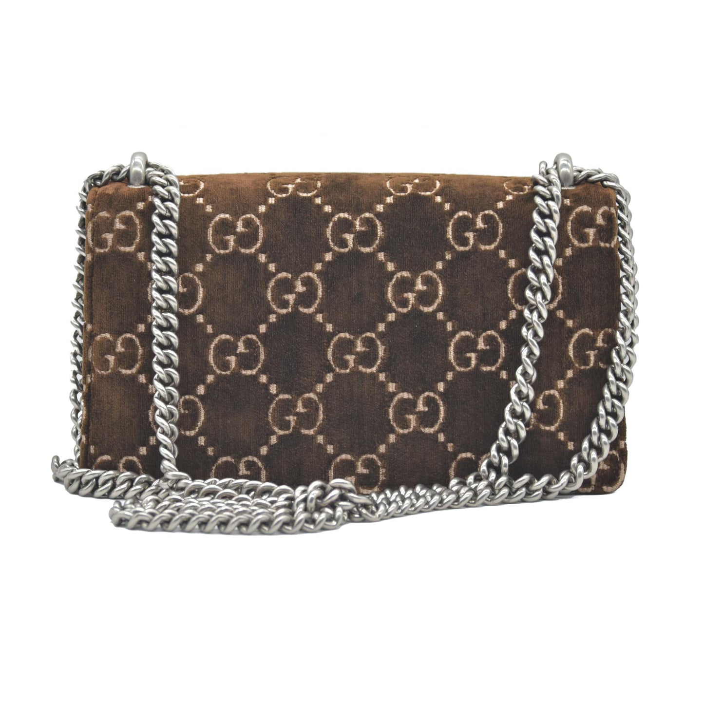 $2650 Gucci Velvet Moon Calfskin Crystal GG Monogram Small Dionysus Shoulder Bag Brown Vintage Cocoa Black Diamond