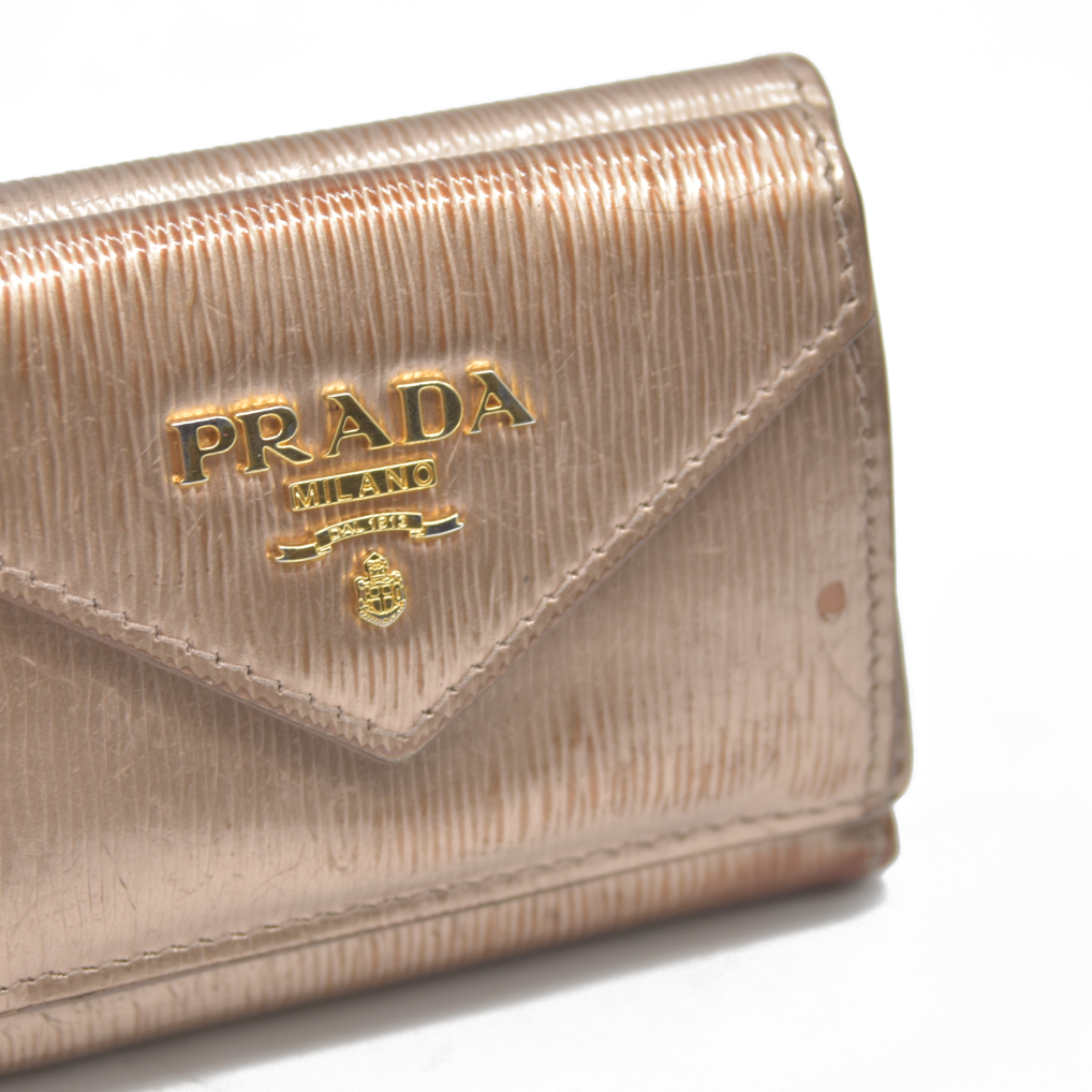 Prada Small Saffiano Vitello Move Leather Compact Wallet rose gold