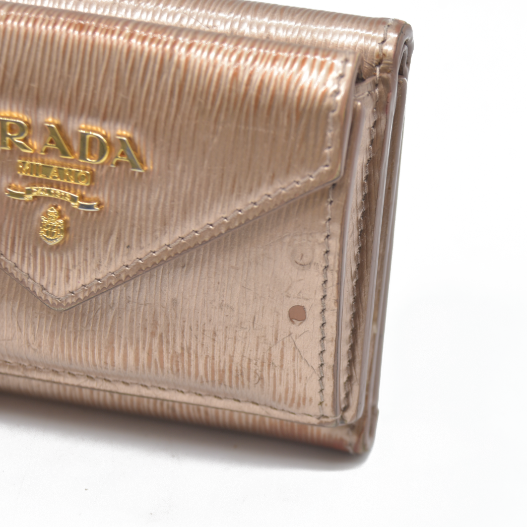 Prada Small Saffiano Vitello Move Leather Compact Wallet rose gold