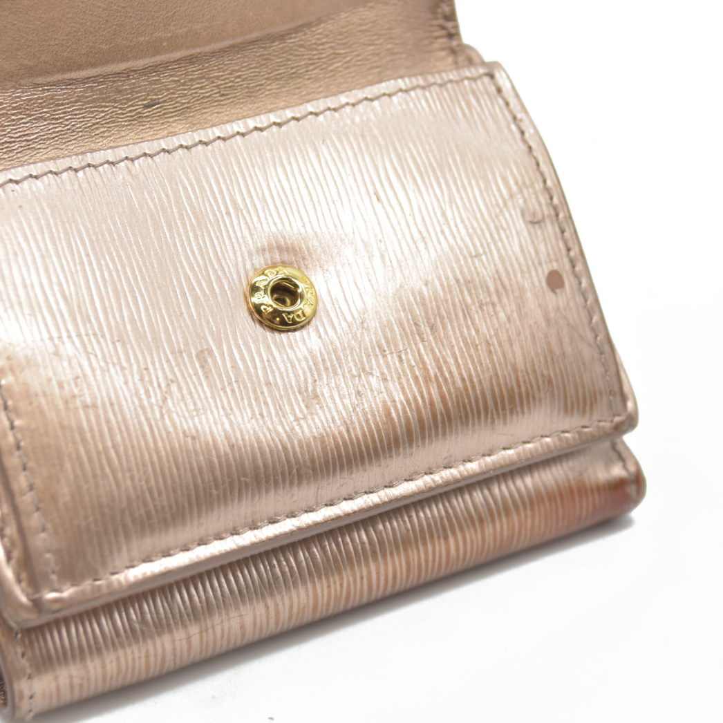 Prada Small Saffiano Vitello Move Leather Compact Wallet rose gold