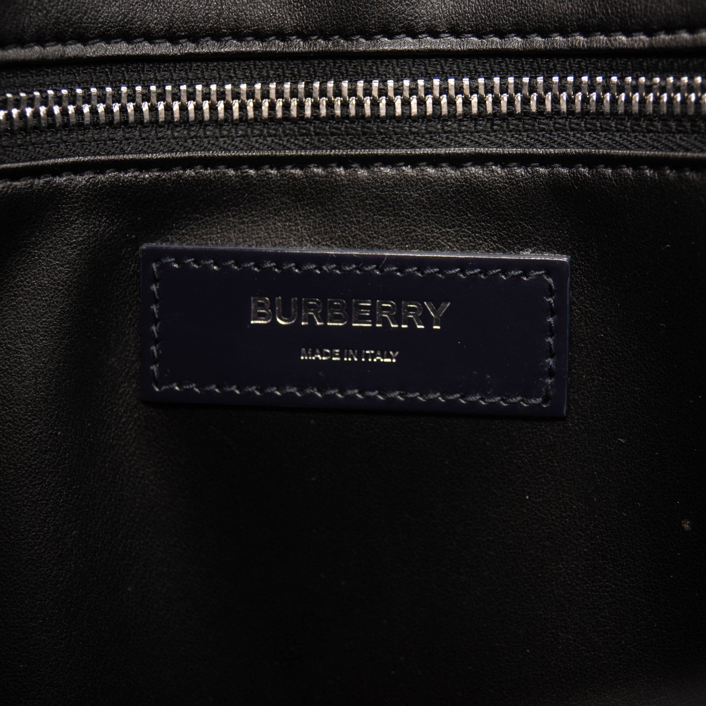 Burberry Denny Embossed Check Leather Tote Blue Patent Dark Charcoal