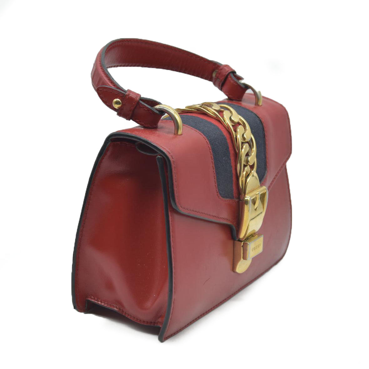 $1980 Gucci  Calfskin Mini Sylvie Chain Shoulder Bag Hibiscus Red