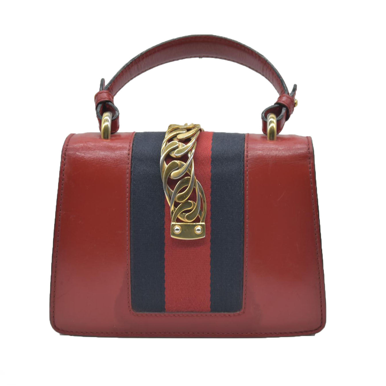 $1980 Gucci  Calfskin Mini Sylvie Chain Shoulder Bag Hibiscus Red