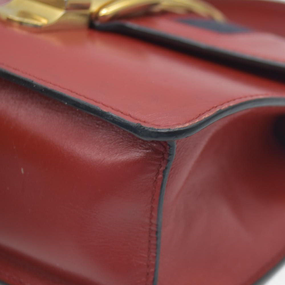 $1980 Gucci  Calfskin Mini Sylvie Chain Shoulder Bag Hibiscus Red