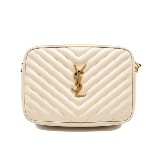 NEW SAINT LAURENT Calfskin Matelasse Monogram Lou Camera Bag in Off White Cream