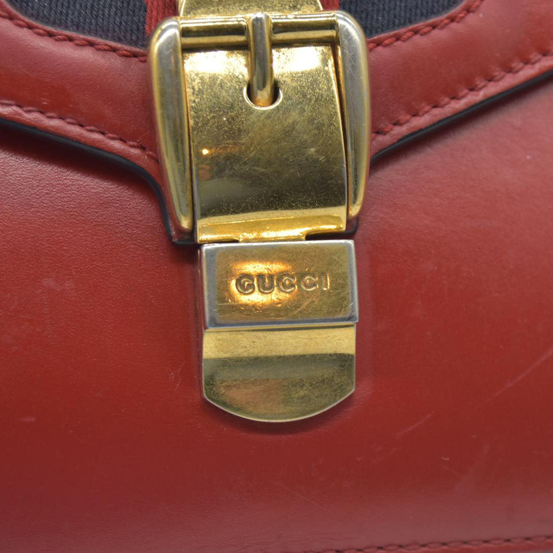 $1980 Gucci  Calfskin Mini Sylvie Chain Shoulder Bag Hibiscus Red