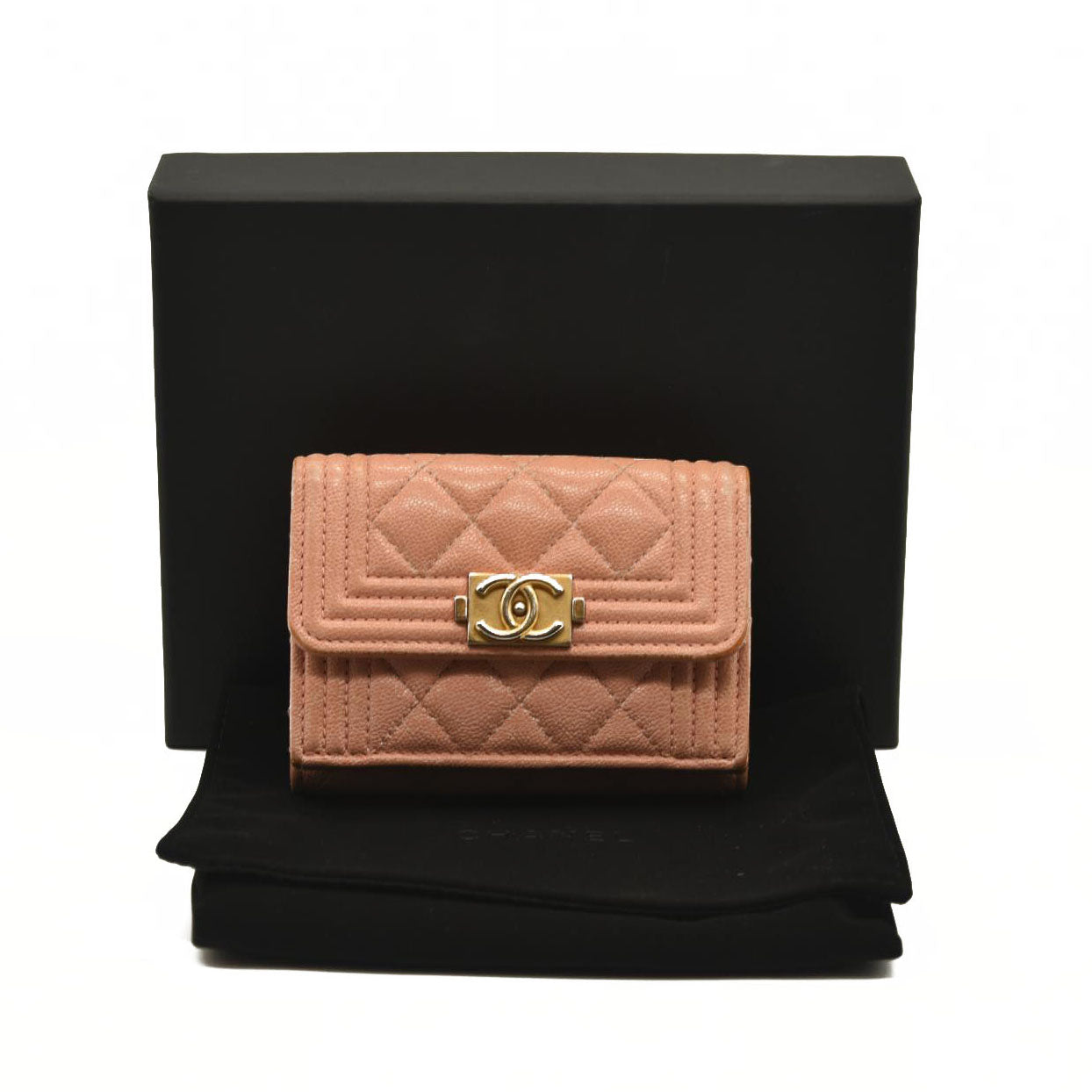 Chanel  Caviar Quilted Boy Flap Card Holder Wallet Light Pink 27*