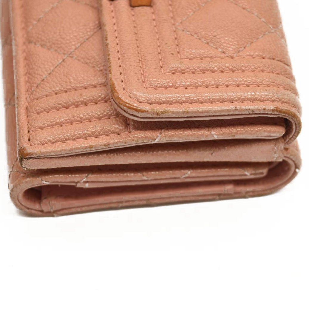 Chanel  Caviar Quilted Boy Flap Card Holder Wallet Light Pink 27*