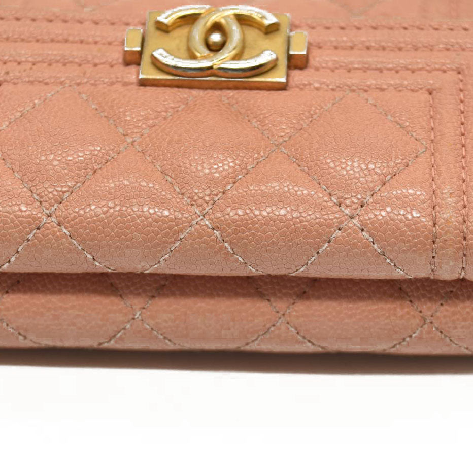 Chanel  Caviar Quilted Boy Flap Card Holder Wallet Light Pink 27*