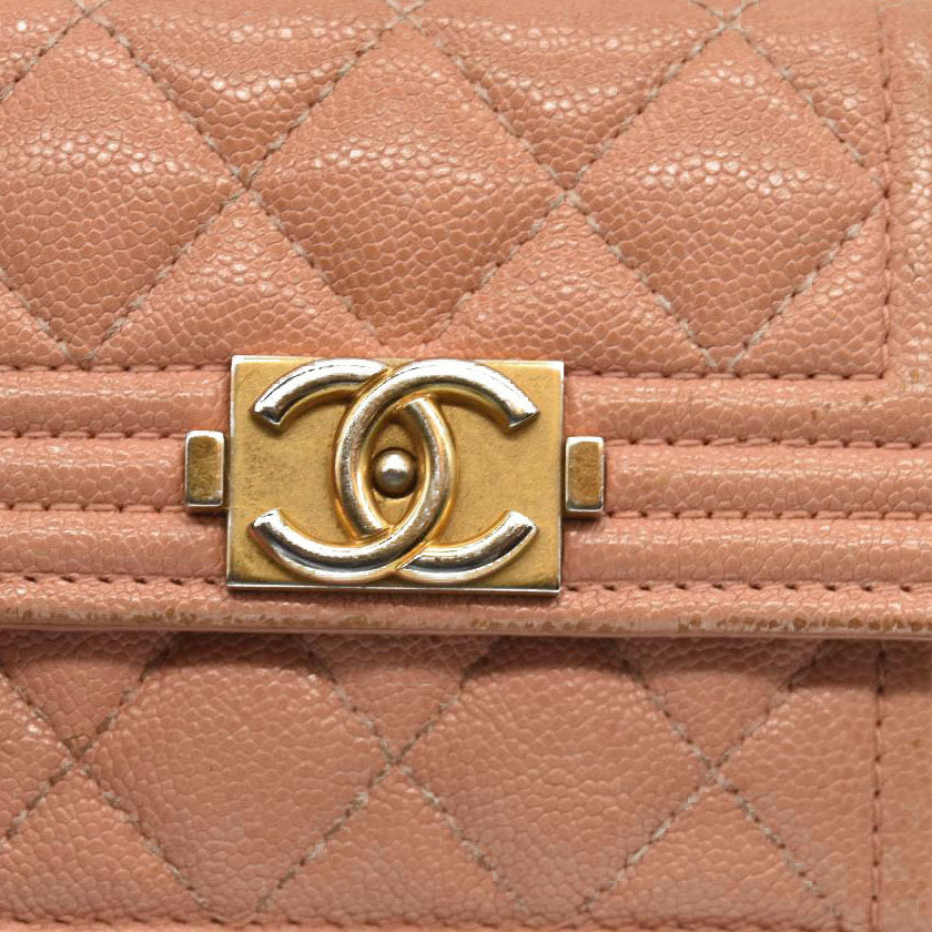 Chanel  Caviar Quilted Boy Flap Card Holder Wallet Light Pink 27*