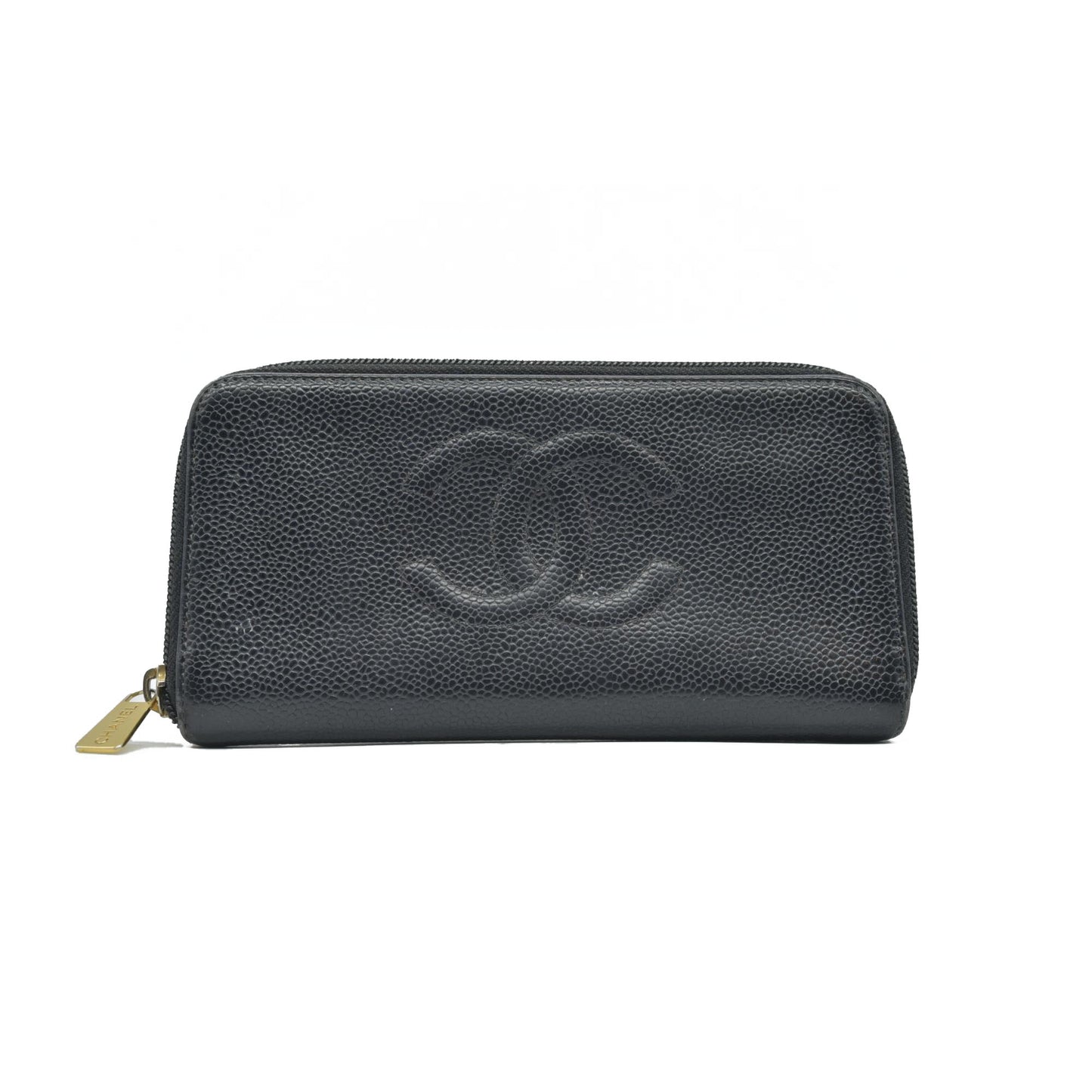 $925 Chanel Caviar Large Timeless CC Zip Around Wallet BlackCONSIGNMENT
