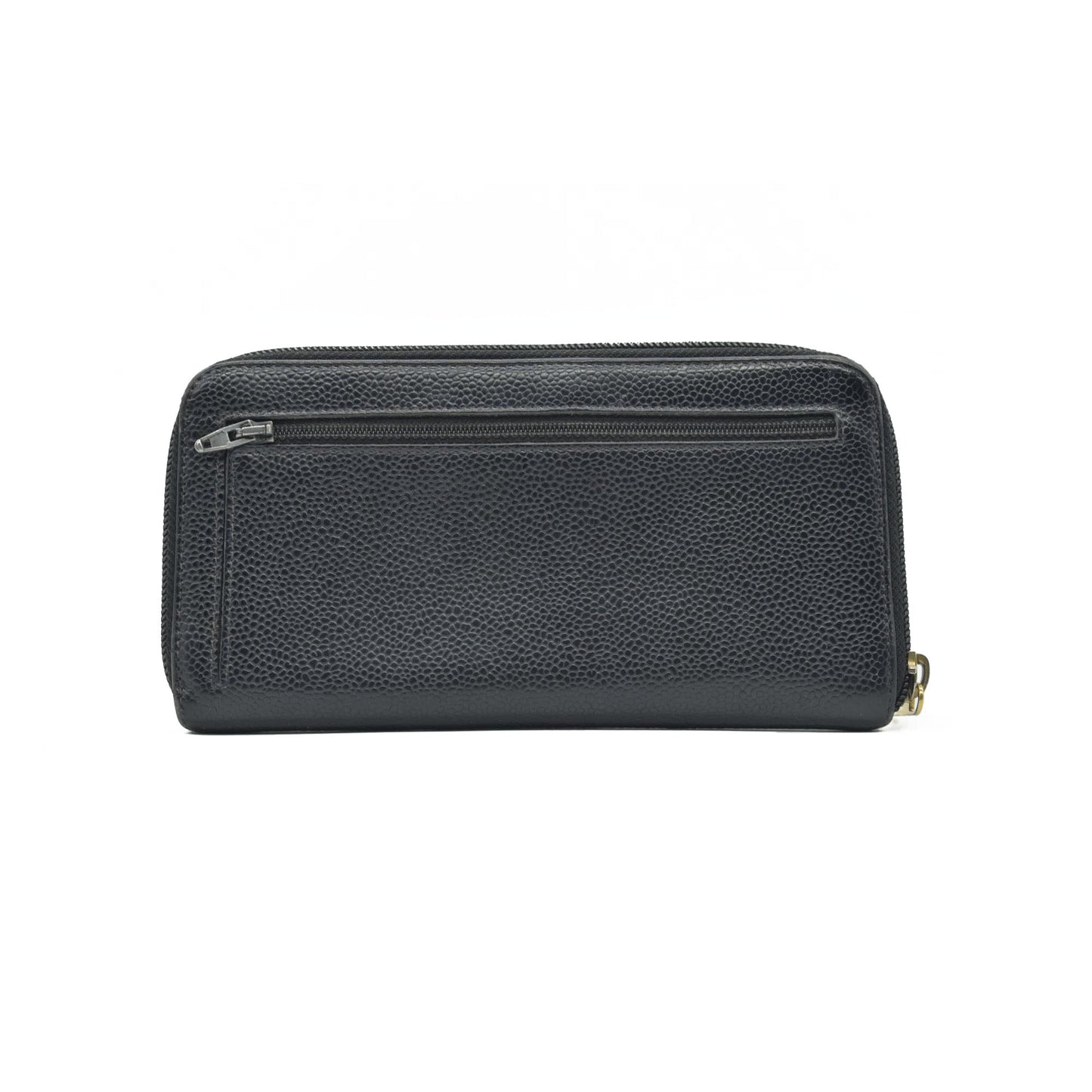 $925 Chanel Caviar Large Timeless CC Zip Around Wallet BlackCONSIGNMENT