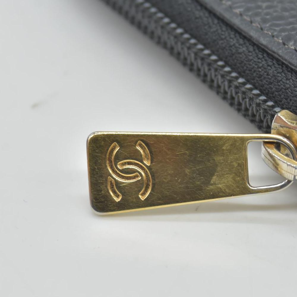 $925 Chanel Caviar Large Timeless CC Zip Around Wallet BlackCONSIGNMENT