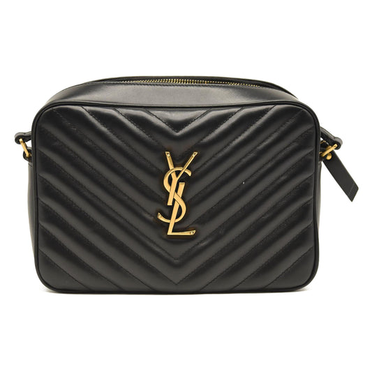 SAINT LAURENT Calfskin Matelasse Monogram Lou Camera Bag Black