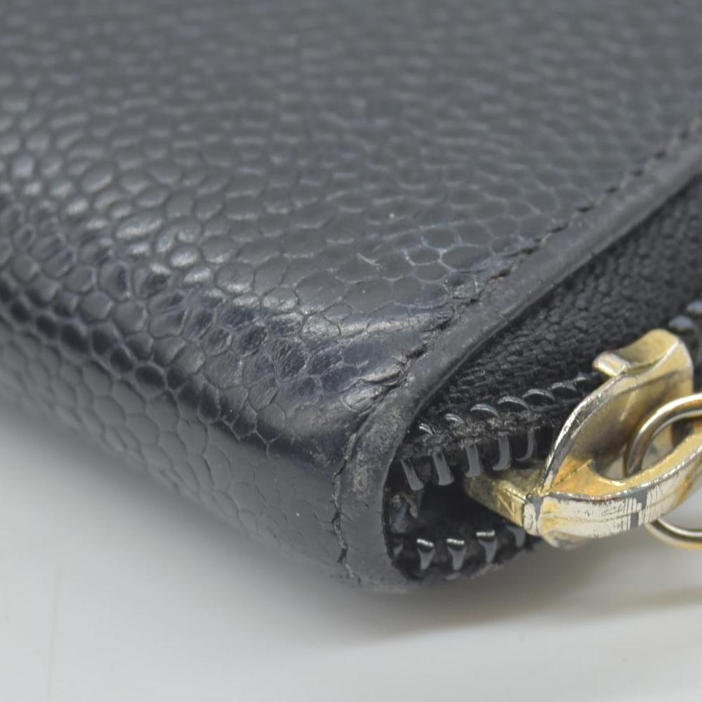 $925 Chanel Caviar Large Timeless CC Zip Around Wallet BlackCONSIGNMENT