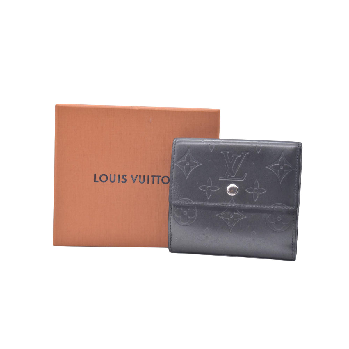 $605 2003 Louis Vuitton Metallic Matt Vernis Compact Wallet Grey TH0033 CONSIGNMENT 10020918