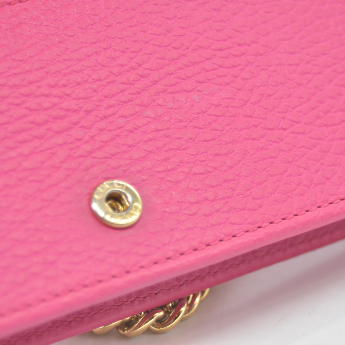 $1150 Gucci Dollar Calfskin Mini GG Marmont Chain Wallet Box Pink