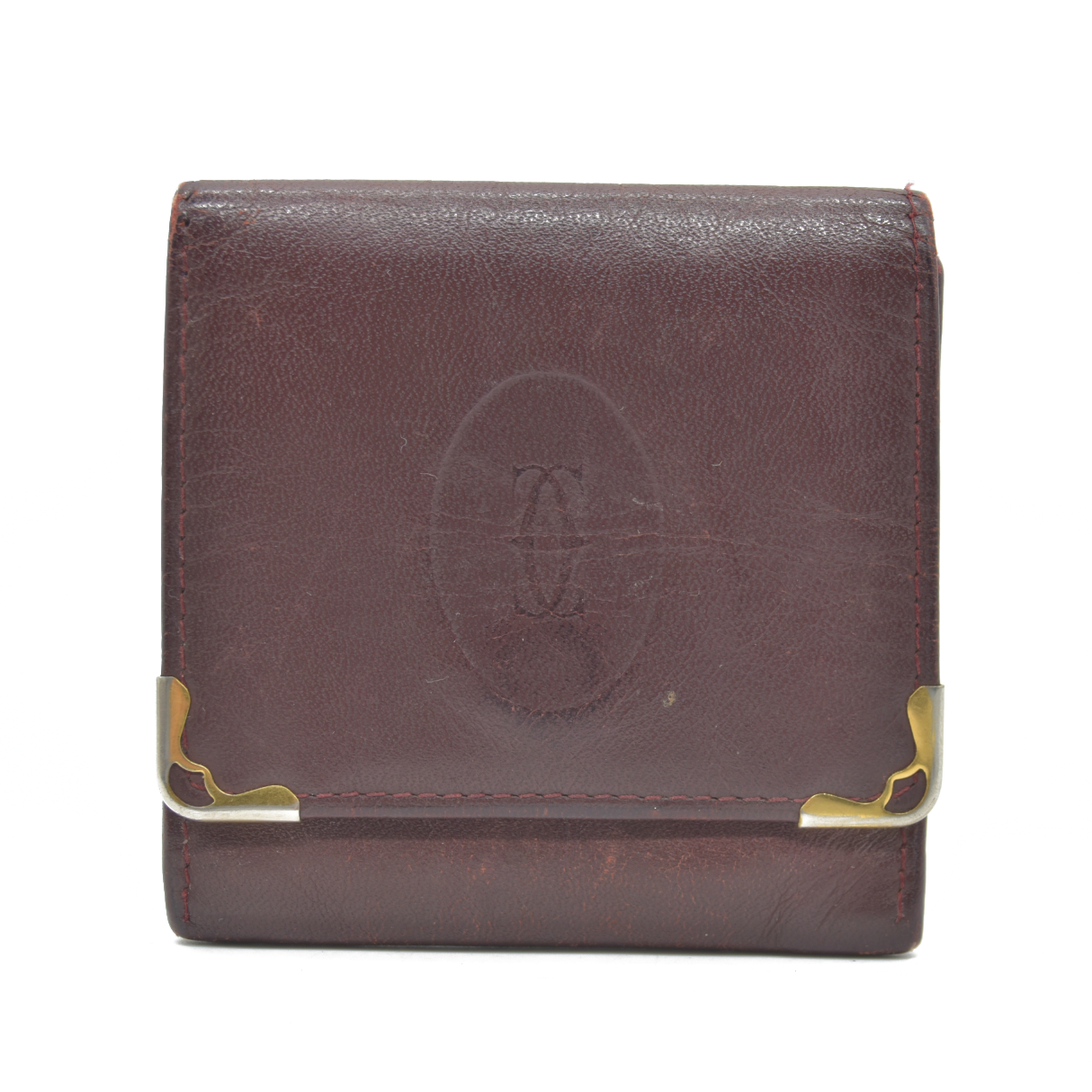 $580 Cartier Vintage Leather Square Coin Purse Wallet Burgundy CONSIGNMENT