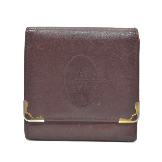 $580 Cartier Vintage Leather Square Coin Purse Wallet Burgundy CONSIGNMENT