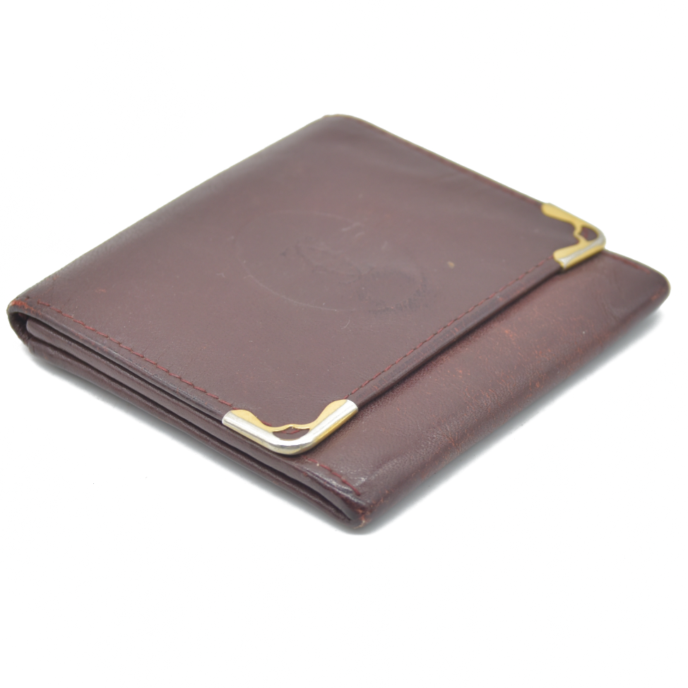 $580 Cartier Vintage Leather Square Coin Purse Wallet Burgundy CONSIGNMENT