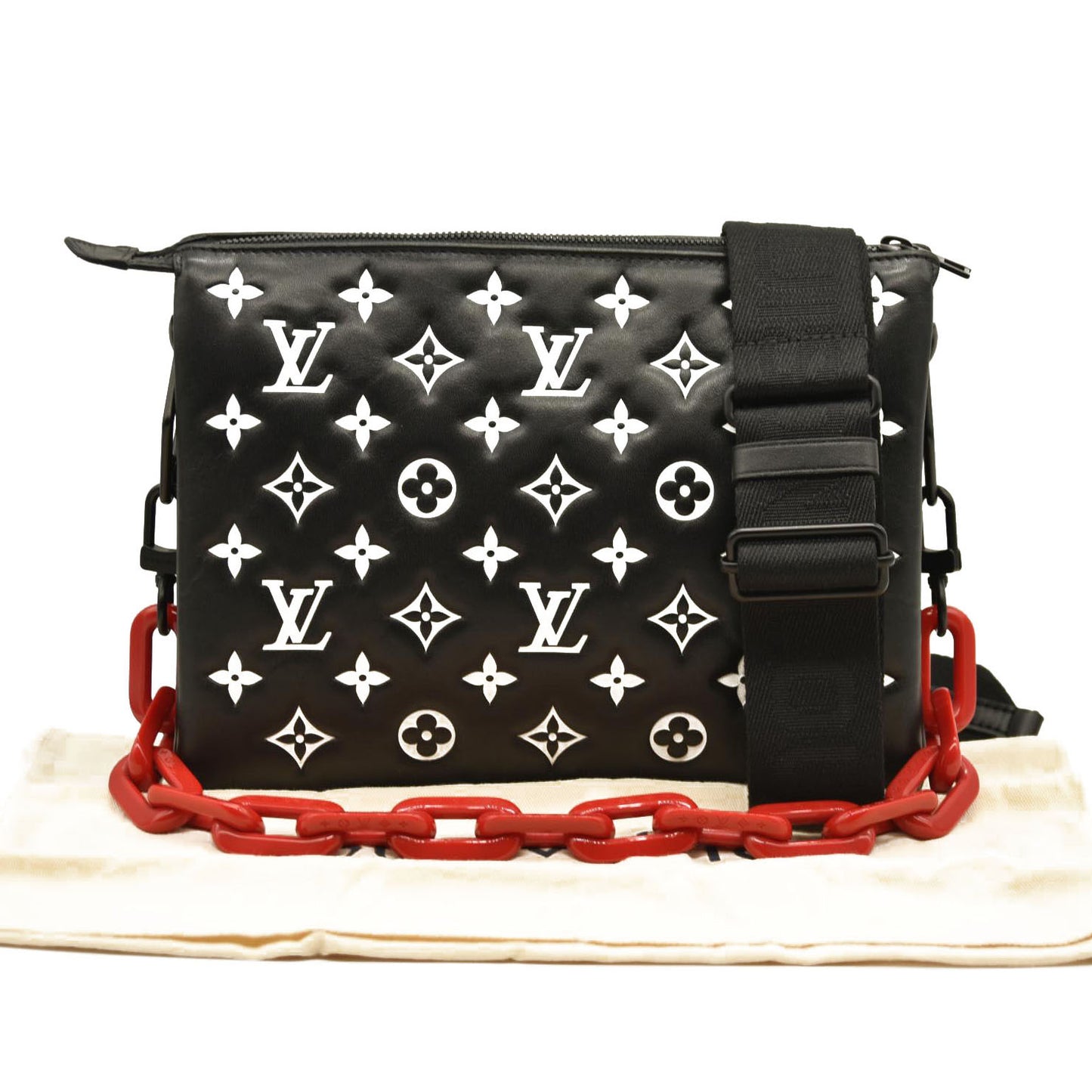 LOUIS VUITTON Lambskin Embossed Monogram Coussin PM Black White