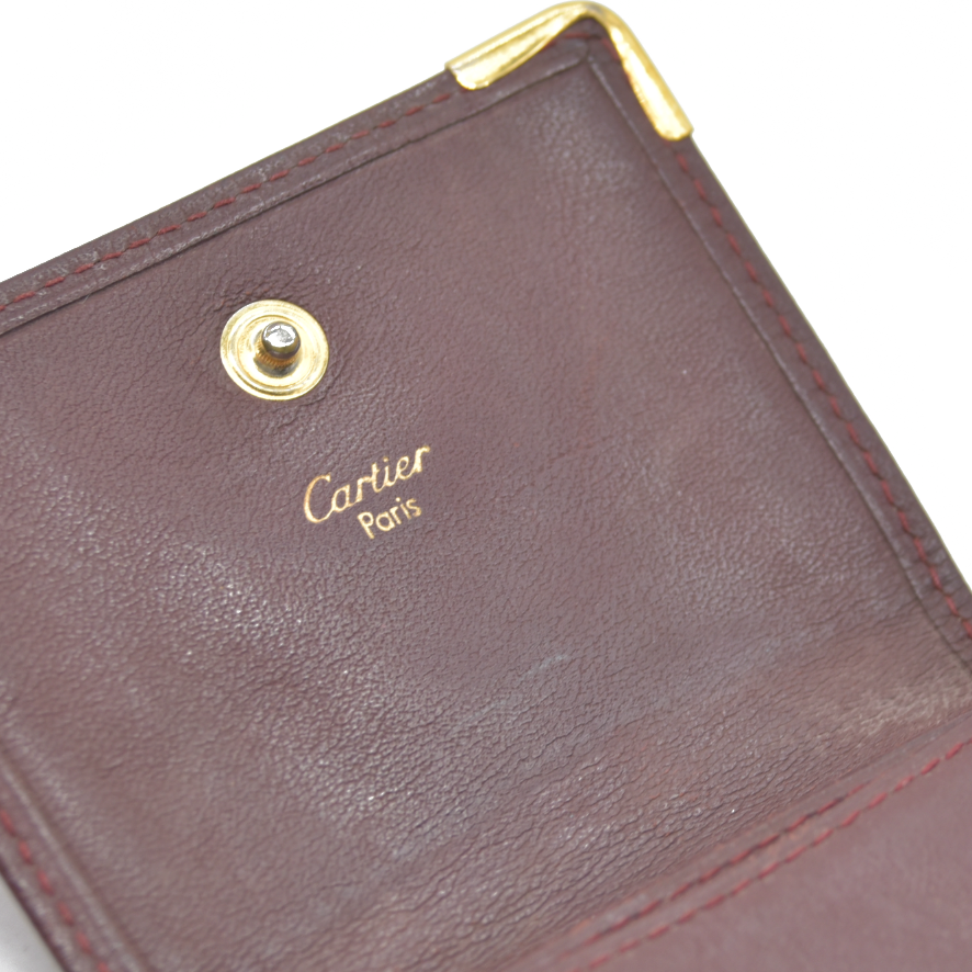 $580 Cartier Vintage Leather Square Coin Purse Wallet Burgundy CONSIGNMENT