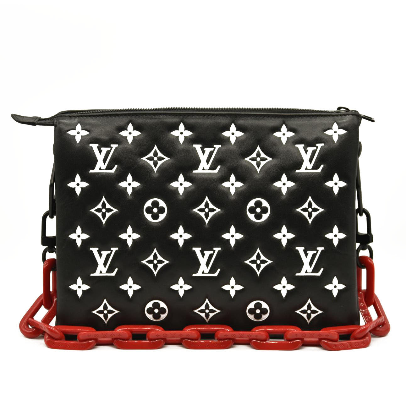LOUIS VUITTON Lambskin Embossed Monogram Coussin PM Black White