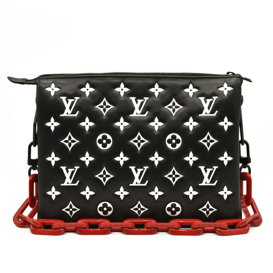 LOUIS VUITTON Lambskin Embossed Monogram Coussin PM Black White